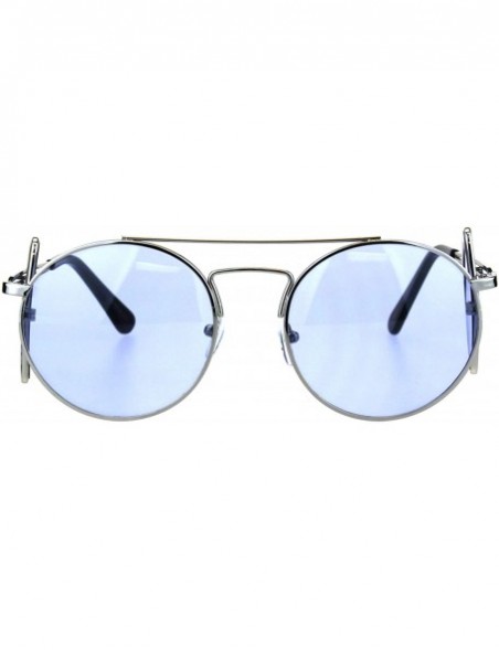 Round Unisex Round Sunglasses Extra Side Cover Lens Metal Frame UV 400 - Silver (Blue) - CU18IEEHU2G $13.35