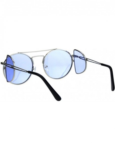 Round Unisex Round Sunglasses Extra Side Cover Lens Metal Frame UV 400 - Silver (Blue) - CU18IEEHU2G $13.35