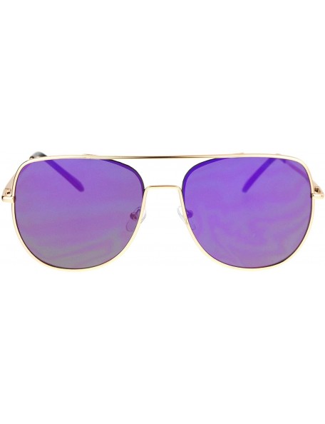 Aviator Flat Top Racer Aviator Sunglasses Unisex Fashion Mirror Lens UV 400 - Gold (Purple Mirror) - CK186NUYIO6 $9.23