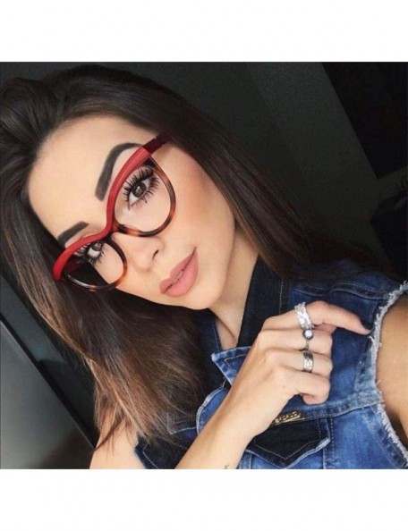 Oversized Round Glasses Clear Transparent Women Fashion Cat Eye Of Cat Black Leopard - Black Leopard-1 - CK18XAL57KW $13.54