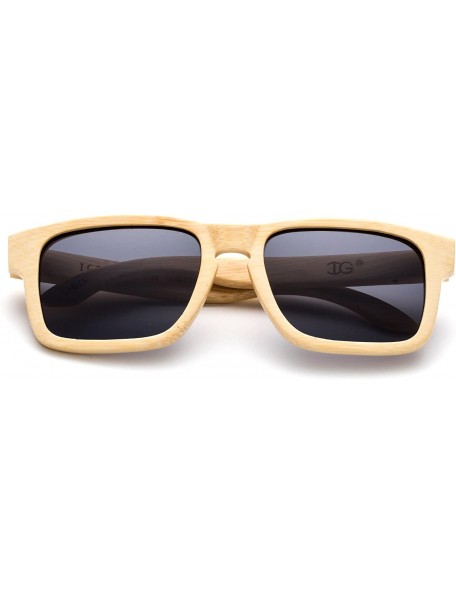 Wayfarer Genuine Handmade Bamboo Sunglasses Anti-Glare Polarized Wooden Spring Hinges with Bamboo box - Light Bamboo - CY17X6...
