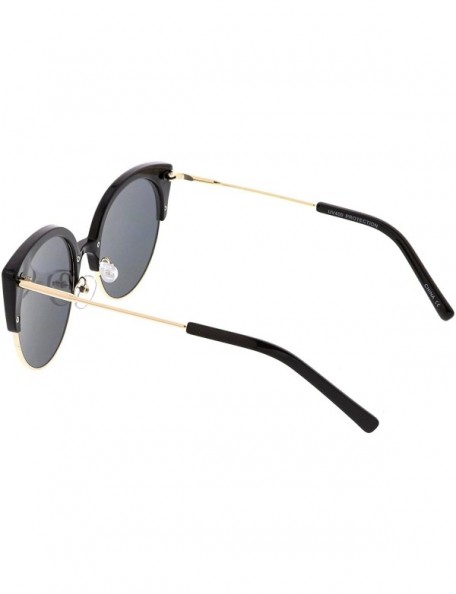 Semi-rimless Women's Half Frame Ultra Slim Arms Round Flat Lens Cat Eye Sunglasses 53mm - Black Gold / Smoke - CM184RAHHXN $1...