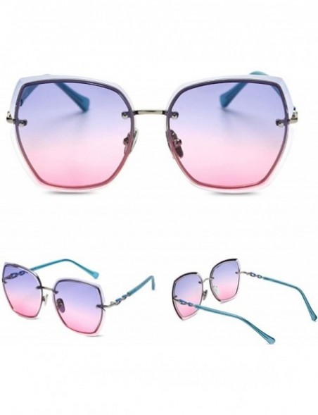 Rimless Rimless Sunglasses Oversized Women Transparent Gradient Glasses Diamond Cutting Rhinestone Decorated Frame UV400 - CH...