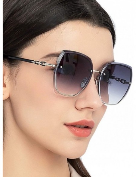 Rimless Rimless Sunglasses Oversized Women Transparent Gradient Glasses Diamond Cutting Rhinestone Decorated Frame UV400 - CH...