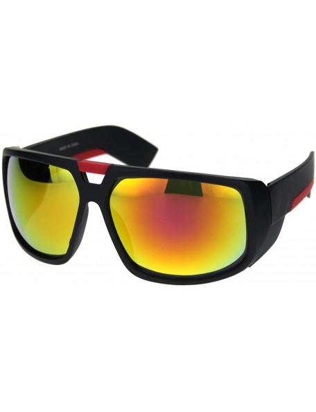 Sport Matte Plastic Oversize Flat Top Racer Sport Mens Sunglasses - Black Red Orange Mirror - CR18OX3CISM $9.12