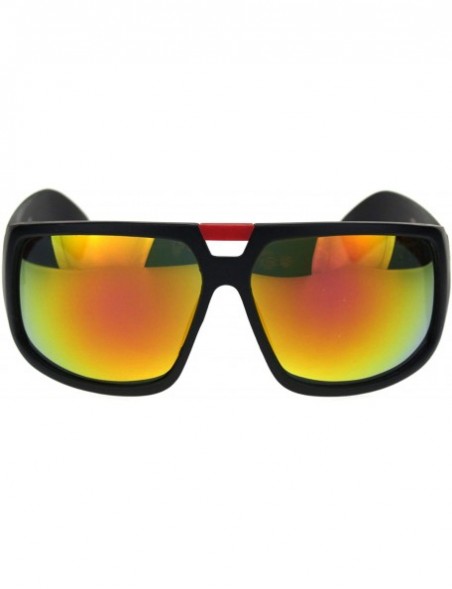 Sport Matte Plastic Oversize Flat Top Racer Sport Mens Sunglasses - Black Red Orange Mirror - CR18OX3CISM $9.12