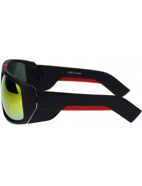 Sport Matte Plastic Oversize Flat Top Racer Sport Mens Sunglasses - Black Red Orange Mirror - CR18OX3CISM $9.12