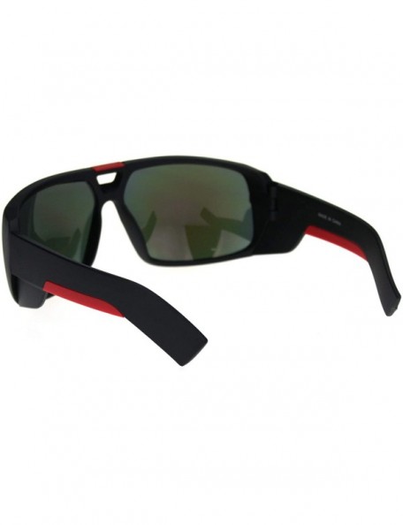 Sport Matte Plastic Oversize Flat Top Racer Sport Mens Sunglasses - Black Red Orange Mirror - CR18OX3CISM $9.12