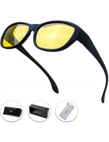 Goggle HD Polarized Wrap Around Shield Sunglasses for Prescription Glasses Gift Box - 8-rubber Black - CK18Q6KTROL $14.06