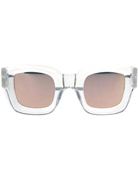 Rectangular Color Mirror Super Thick Plastic Funky Retro Horned Rim Sunglasses - Clear Peach - CN185HNDESQ $10.75