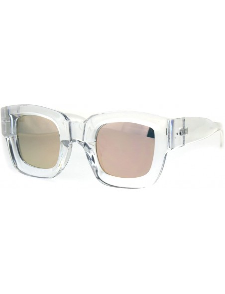 Rectangular Color Mirror Super Thick Plastic Funky Retro Horned Rim Sunglasses - Clear Peach - CN185HNDESQ $10.75