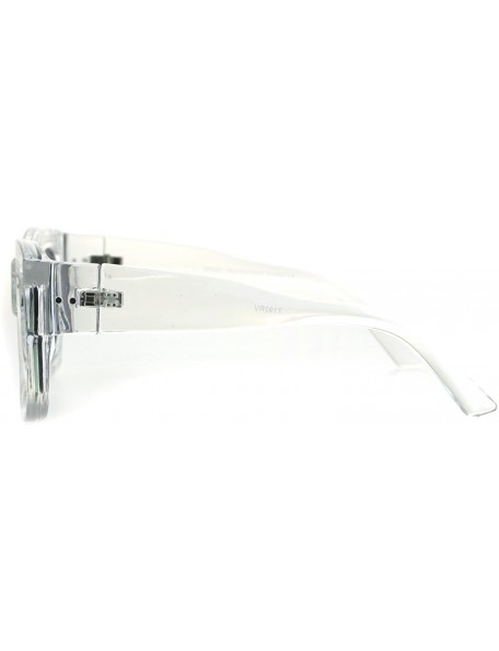Rectangular Color Mirror Super Thick Plastic Funky Retro Horned Rim Sunglasses - Clear Peach - CN185HNDESQ $10.75