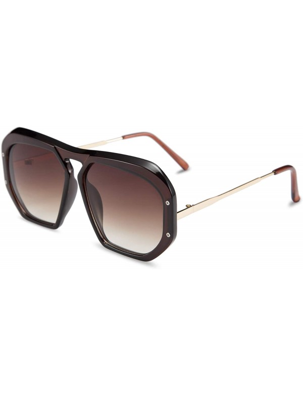 Square Fashion Large Frame Sunglasses for Women Irregular Thick Plastic Designer Style Shades - Brown - CI196LAOZA2 $17.20