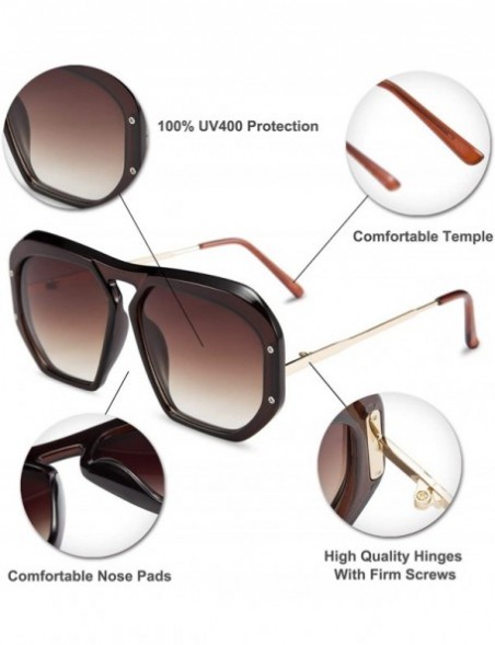 Square Fashion Large Frame Sunglasses for Women Irregular Thick Plastic Designer Style Shades - Brown - CI196LAOZA2 $17.20