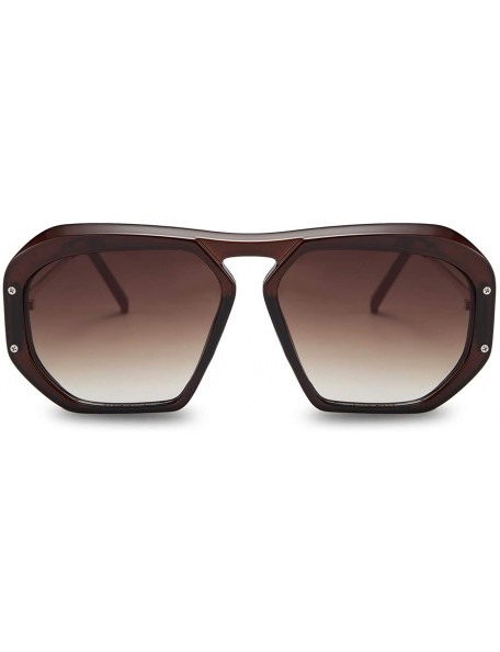 Square Fashion Large Frame Sunglasses for Women Irregular Thick Plastic Designer Style Shades - Brown - CI196LAOZA2 $17.20