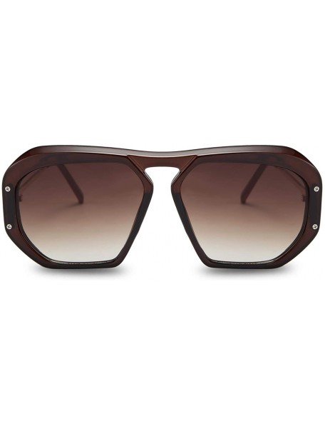 Square Fashion Large Frame Sunglasses for Women Irregular Thick Plastic Designer Style Shades - Brown - CI196LAOZA2 $17.20