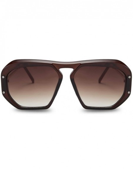 Square Fashion Large Frame Sunglasses for Women Irregular Thick Plastic Designer Style Shades - Brown - CI196LAOZA2 $17.20