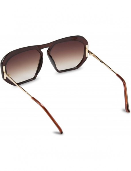 Square Fashion Large Frame Sunglasses for Women Irregular Thick Plastic Designer Style Shades - Brown - CI196LAOZA2 $17.20