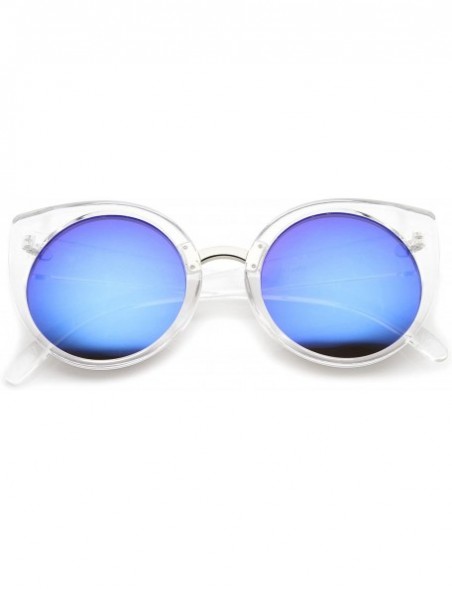 Round Women's Fashion Round Iridescent Mirror Lens Cat Eye Sunglasses 55mm - Clear-silver / Blue Mirror - CM12J18FB6L $9.97