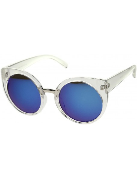 Round Women's Fashion Round Iridescent Mirror Lens Cat Eye Sunglasses 55mm - Clear-silver / Blue Mirror - CM12J18FB6L $9.97