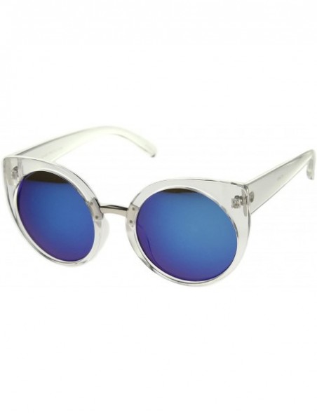 Round Women's Fashion Round Iridescent Mirror Lens Cat Eye Sunglasses 55mm - Clear-silver / Blue Mirror - CM12J18FB6L $9.97