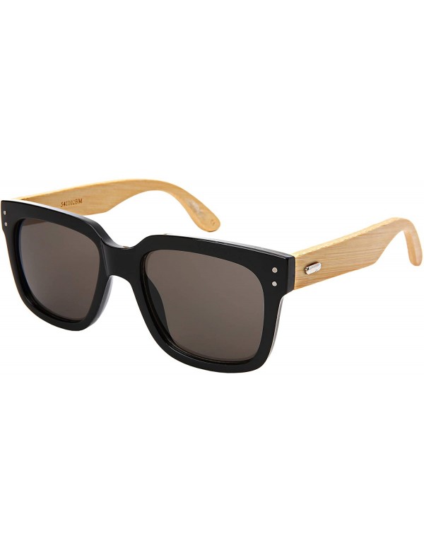 Square Wood Bamboo Sunglasses for Men Women Bamboo Square Sunglass 541102BM-SD - Black Frame/Grey Lens - C418NETS86T $11.61