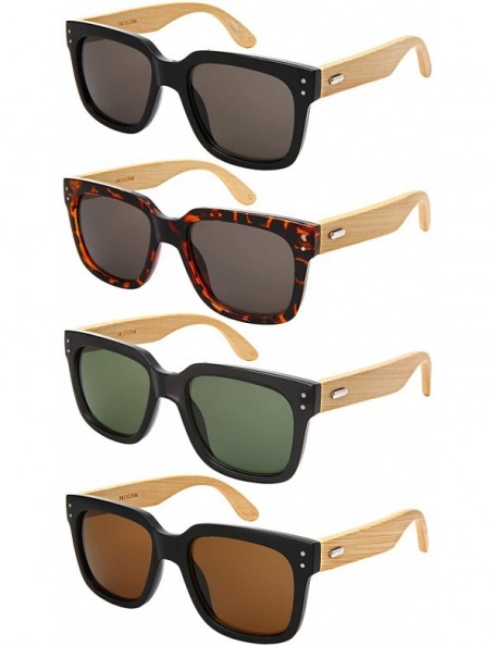 Square Wood Bamboo Sunglasses for Men Women Bamboo Square Sunglass 541102BM-SD - Black Frame/Grey Lens - C418NETS86T $11.61