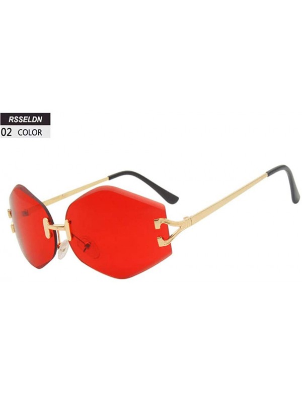 Square Rimless Sunglasses Women Sun Glasses Female Summer Brown Red Gradient Shades UV400 Metal - 2 - C218Y5CKAO9 $25.44