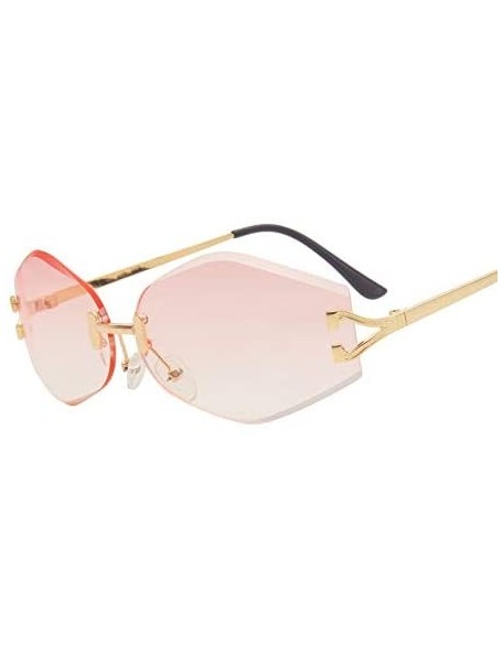 Square Rimless Sunglasses Women Sun Glasses Female Summer Brown Red Gradient Shades UV400 Metal - 2 - C218Y5CKAO9 $25.44