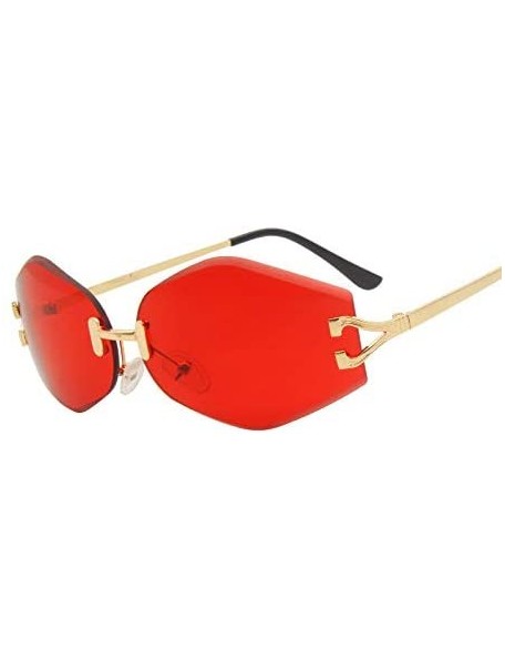 Square Rimless Sunglasses Women Sun Glasses Female Summer Brown Red Gradient Shades UV400 Metal - 2 - C218Y5CKAO9 $25.44