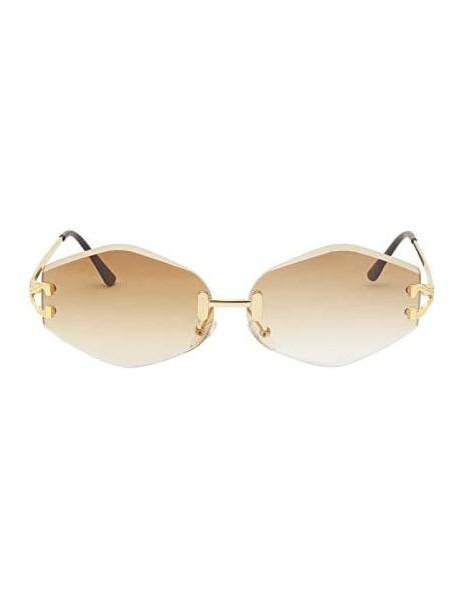 Square Rimless Sunglasses Women Sun Glasses Female Summer Brown Red Gradient Shades UV400 Metal - 2 - C218Y5CKAO9 $25.44
