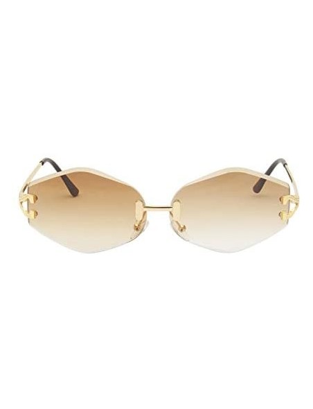 Square Rimless Sunglasses Women Sun Glasses Female Summer Brown Red Gradient Shades UV400 Metal - 2 - C218Y5CKAO9 $25.44