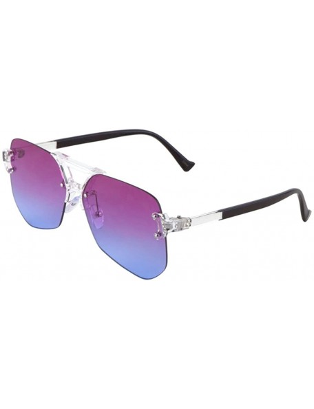 Square Wynwood Rimless Oversized Flat Lens Aviator Sunglasses - Clear Black Frame - CF1857U539G $7.82
