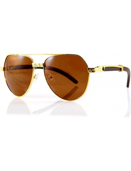 Aviator 80 Vintage Diamond Engraved Metal Wood Clear Glasses Sunglasses A109 A131 - Gold/ Brown Sd - CQ18C5UUZRQ $10.07