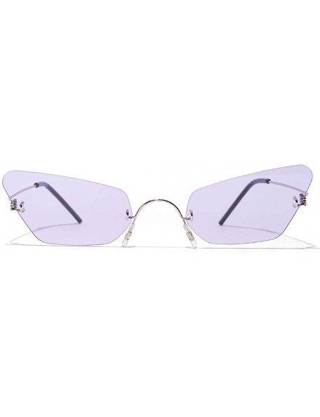 Rimless Small Cat Eye Sunglasses Women Narrow Thin Metal Retro Sun Glasses Rimless UV400 - Silver With Purple - CJ18QQU2DG4 $...