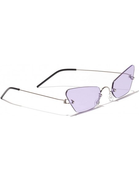 Rimless Small Cat Eye Sunglasses Women Narrow Thin Metal Retro Sun Glasses Rimless UV400 - Silver With Purple - CJ18QQU2DG4 $...