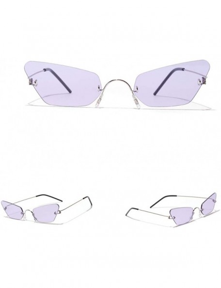 Rimless Small Cat Eye Sunglasses Women Narrow Thin Metal Retro Sun Glasses Rimless UV400 - Silver With Purple - CJ18QQU2DG4 $...