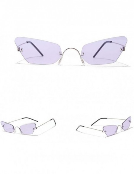 Rimless Small Cat Eye Sunglasses Women Narrow Thin Metal Retro Sun Glasses Rimless UV400 - Silver With Purple - CJ18QQU2DG4 $...