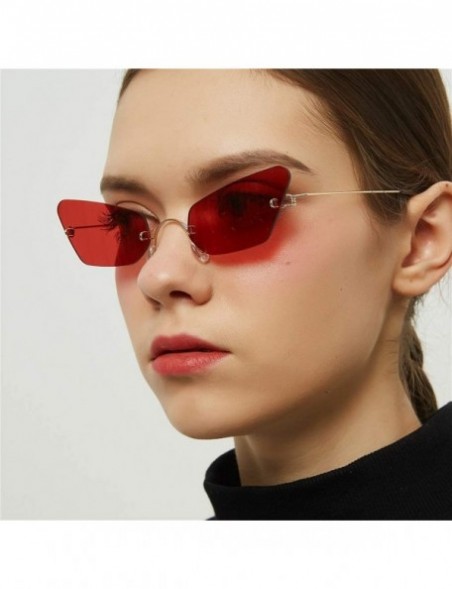 Rimless Small Cat Eye Sunglasses Women Narrow Thin Metal Retro Sun Glasses Rimless UV400 - Silver With Purple - CJ18QQU2DG4 $...