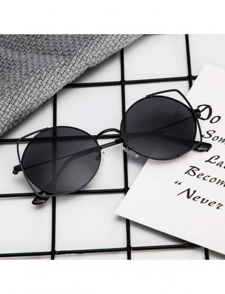 Round Sunglasses For Women- Cat Eye Mirrored Flat Lenses Metal Frame Sunglasses - Black - C218RGSO93C $9.70