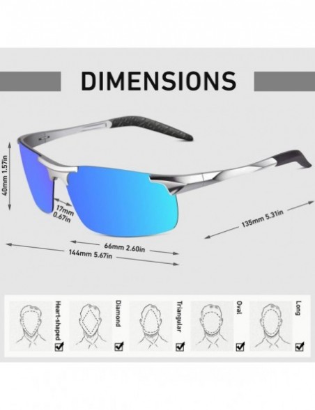 Rectangular Polarized Sunglasses for Men Sports Sun Glasses Driving Cycling Fishing Shades - 1 Silver Frame/Blue Lens - CV18S...