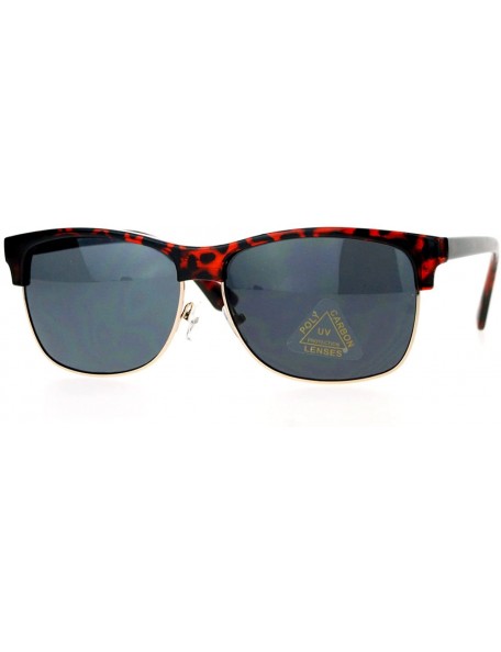 Rectangular Unisex Designer Fashion Sunglasses Half Rim Style Oval Rectangular - Tortoise - CB125FMQVMZ $12.51