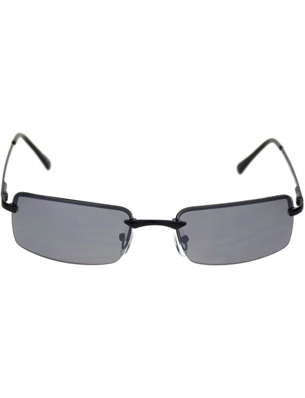 Rectangular Mens Spring Hinge Narrow Rectangular Rimless Classy Metal Rim Sunglasses - All Black - CV18R288L02 $14.59