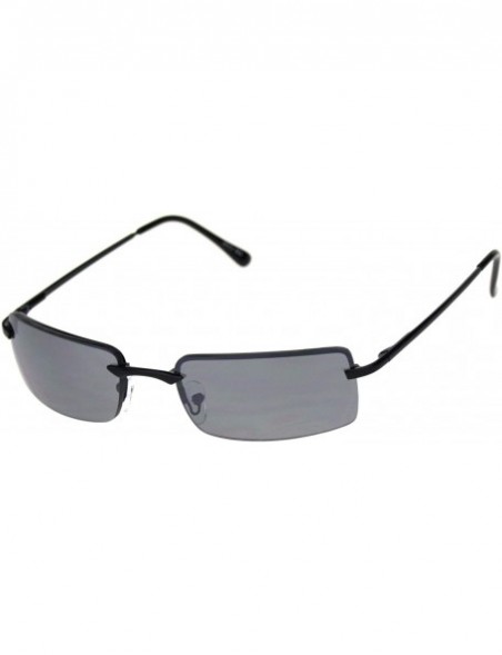Rectangular Mens Spring Hinge Narrow Rectangular Rimless Classy Metal Rim Sunglasses - All Black - CV18R288L02 $14.59