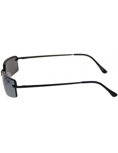Rectangular Mens Spring Hinge Narrow Rectangular Rimless Classy Metal Rim Sunglasses - All Black - CV18R288L02 $14.59