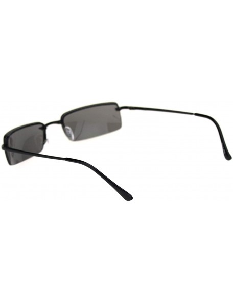 Rectangular Mens Spring Hinge Narrow Rectangular Rimless Classy Metal Rim Sunglasses - All Black - CV18R288L02 $14.59