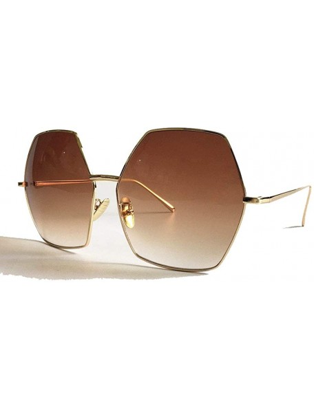 Square Oversized Metal Geometric Pentagon Gradient Color Lens Hippie Sunglasses -yhl - Gold-brown - CC12MZLY8F1 $17.77