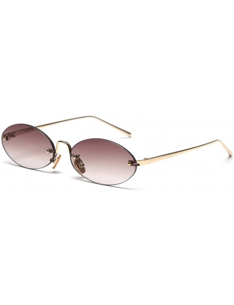 Rimless Retro Oval Sunglasses Ladies Gift Items Round Rimless Sun Glasses for Men Metal - Gold With Brown - CL18UZUU2MO $9.24