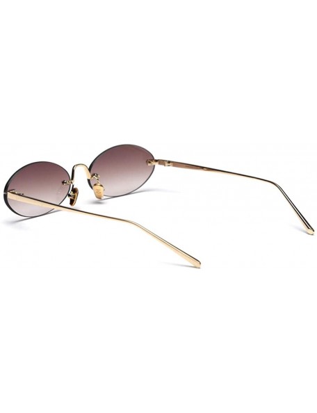 Rimless Retro Oval Sunglasses Ladies Gift Items Round Rimless Sun Glasses for Men Metal - Gold With Brown - CL18UZUU2MO $9.24