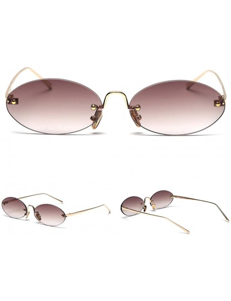 Rimless Retro Oval Sunglasses Ladies Gift Items Round Rimless Sun Glasses for Men Metal - Gold With Brown - CL18UZUU2MO $9.24